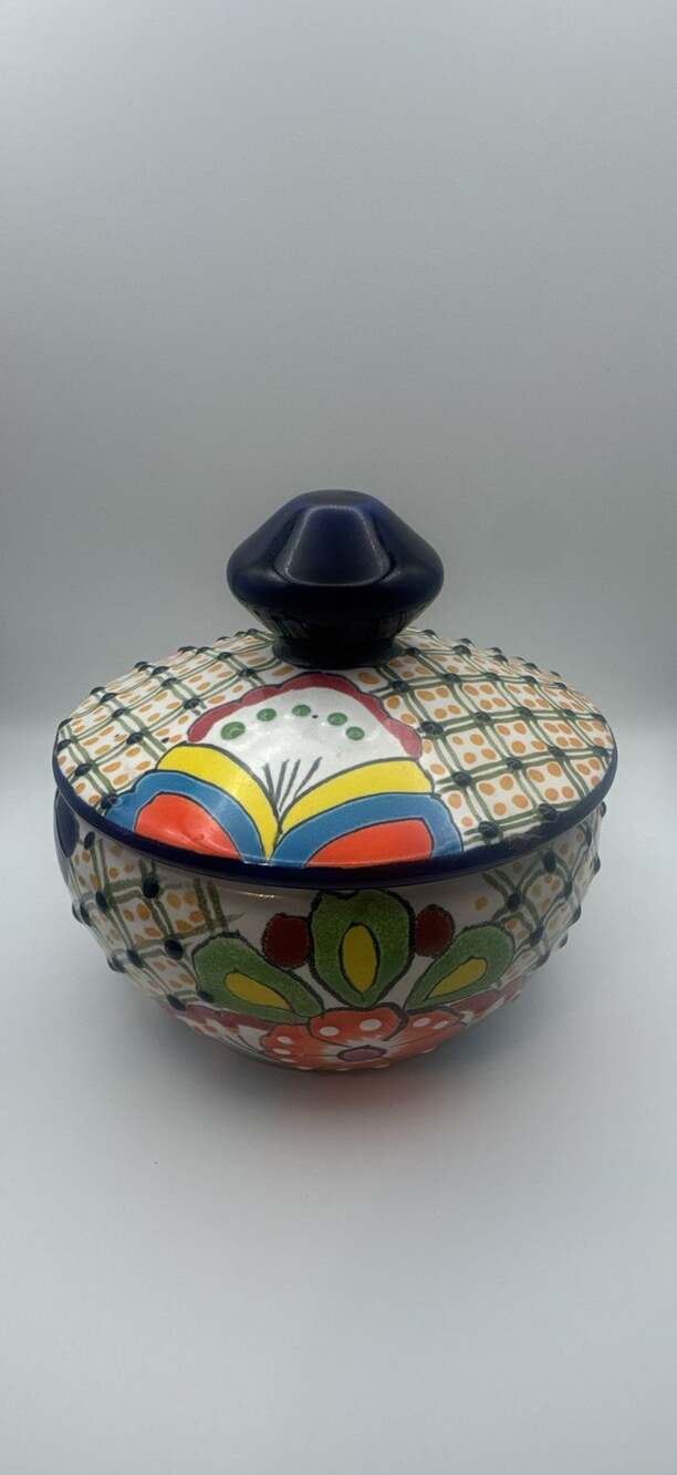 Garay Talavera Lidded Jar Hand Painted Mexican Pottery